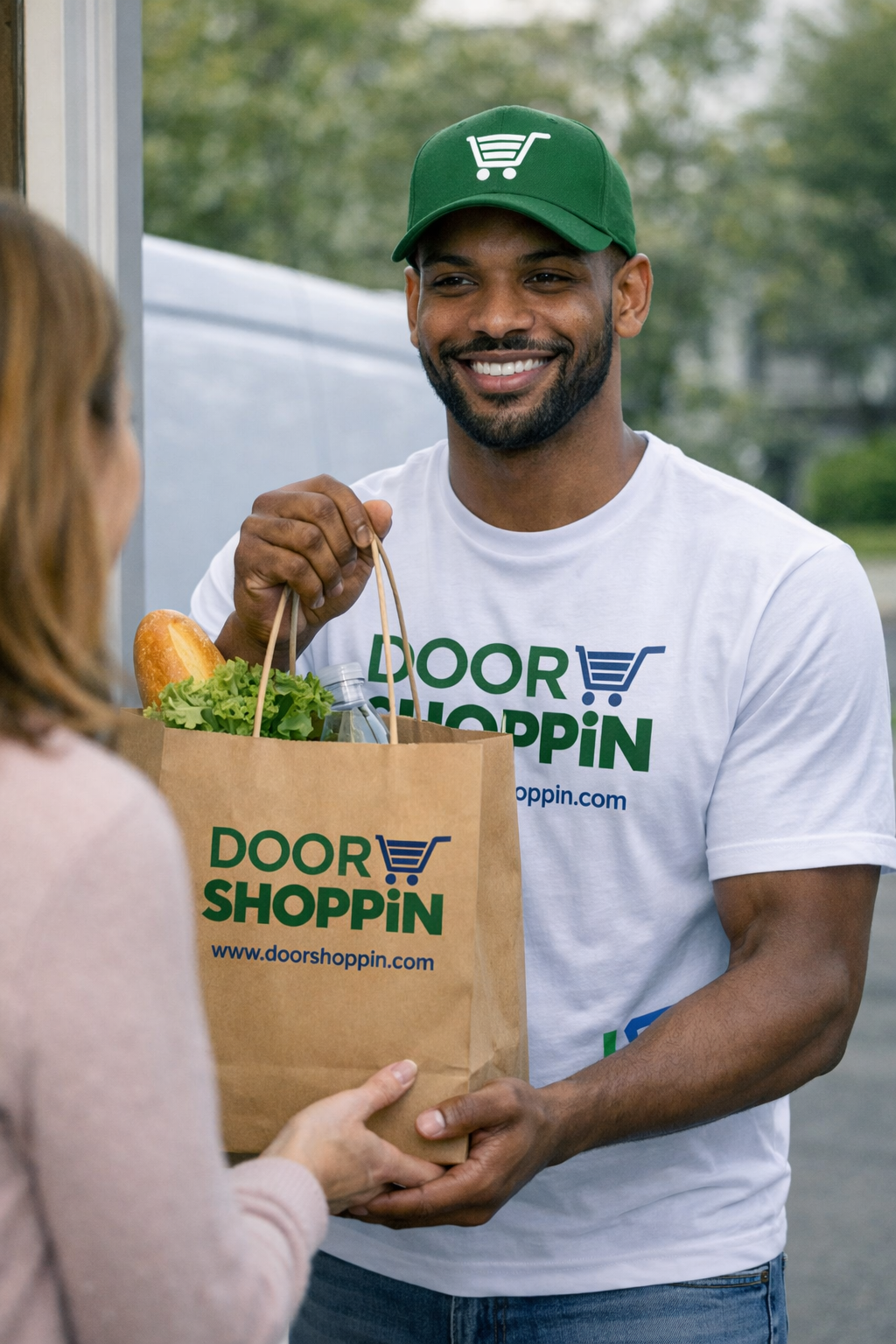 DoorShoppin rider delivering groceries